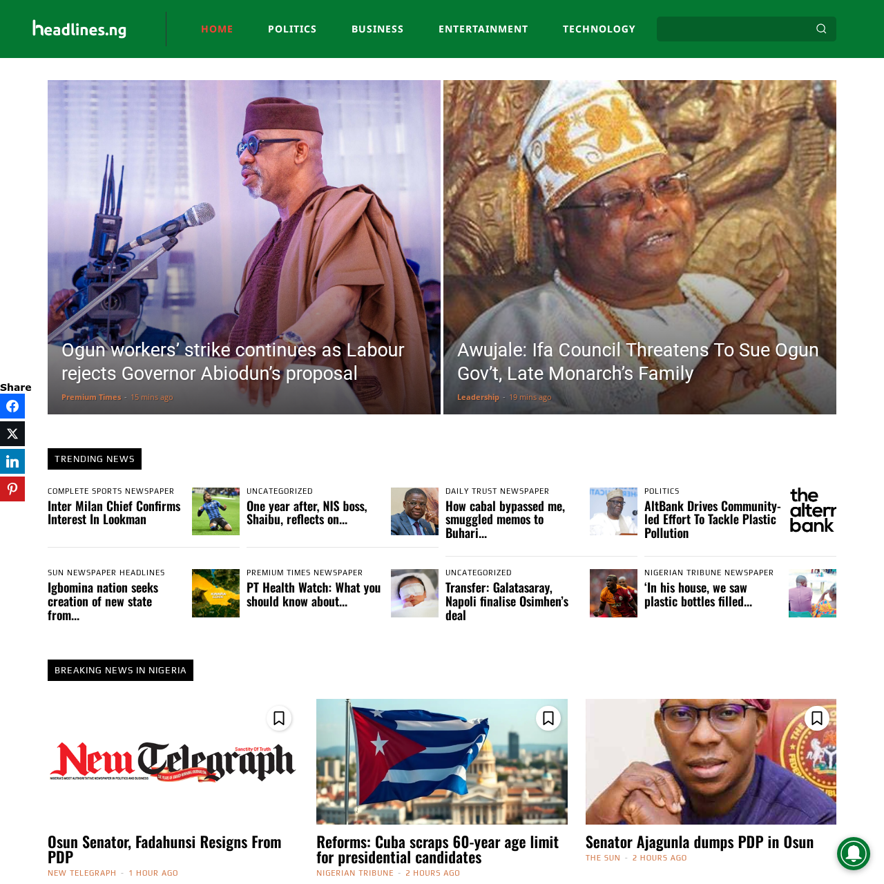 Headlines NG Website Screenshot