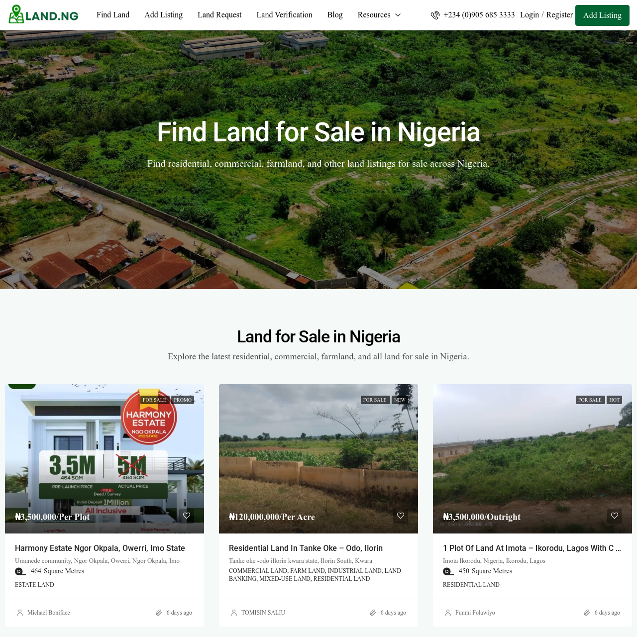 Land NG Website Screenshot